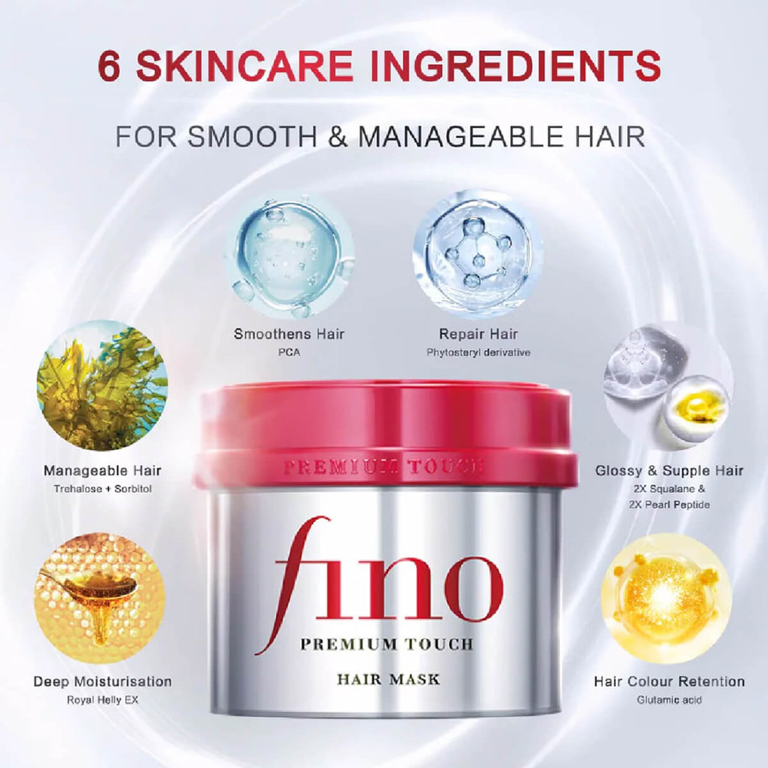 Fino Premium Touch hair mask with skincare ingredients for hair on a white background