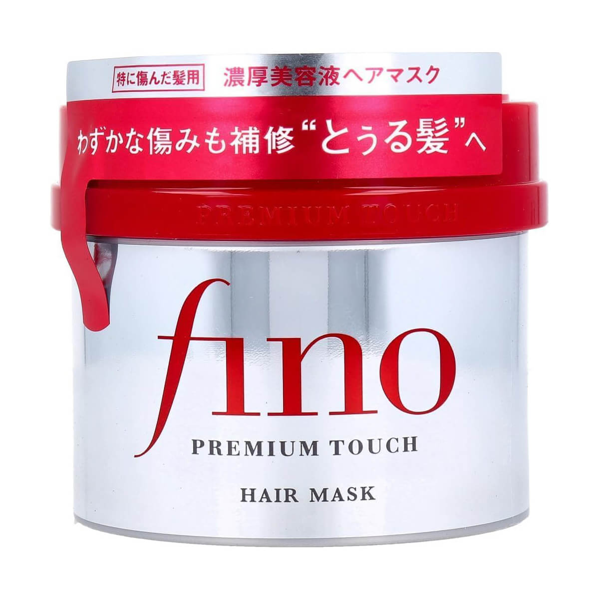 Fino Premium Touch hair mask jar with red lid on a white background