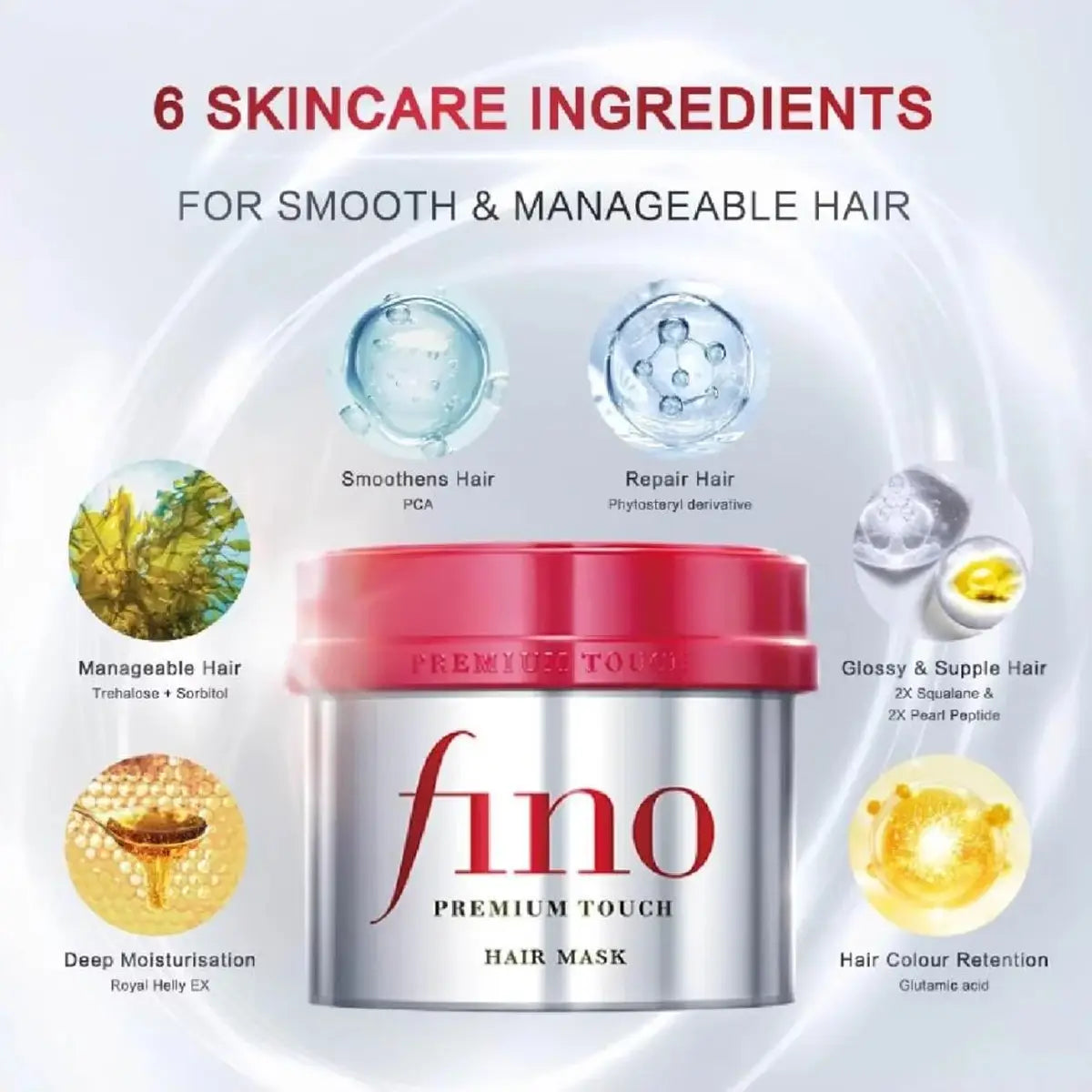 Fino Premium Touch hair mask with skincare ingredients for hair on a white background