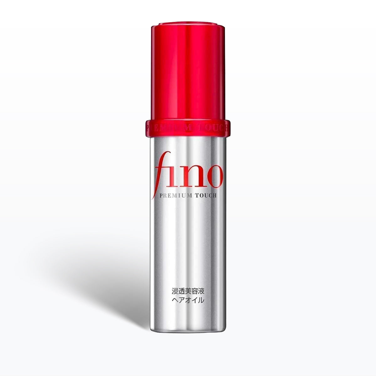 Silver bottle with red cap labeled 'fino' on a white background