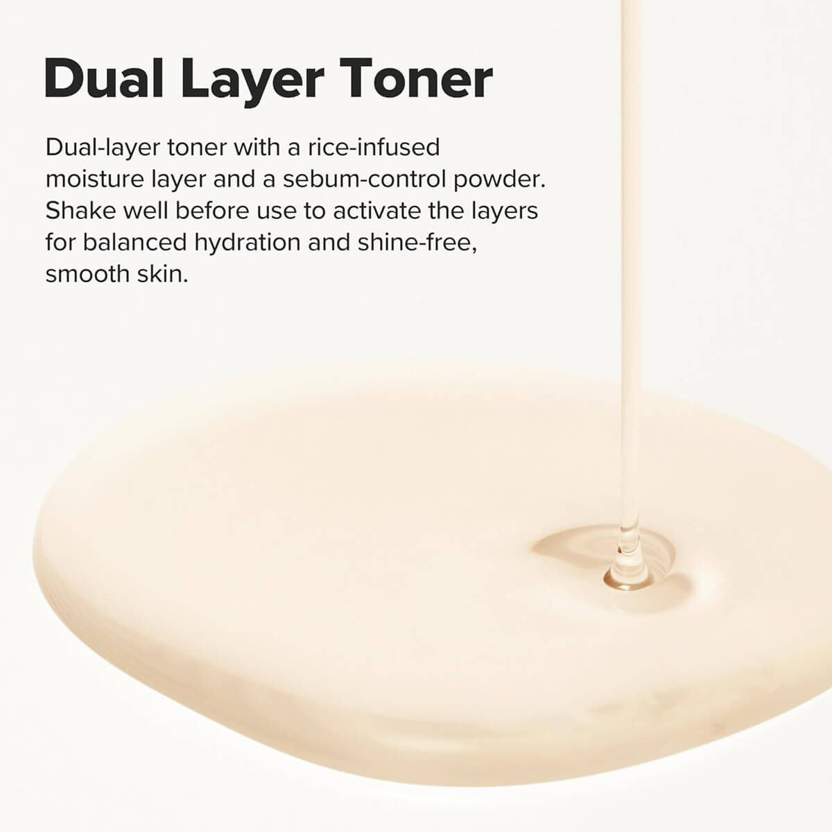 Dual-layer toner with text describing its features on a white background