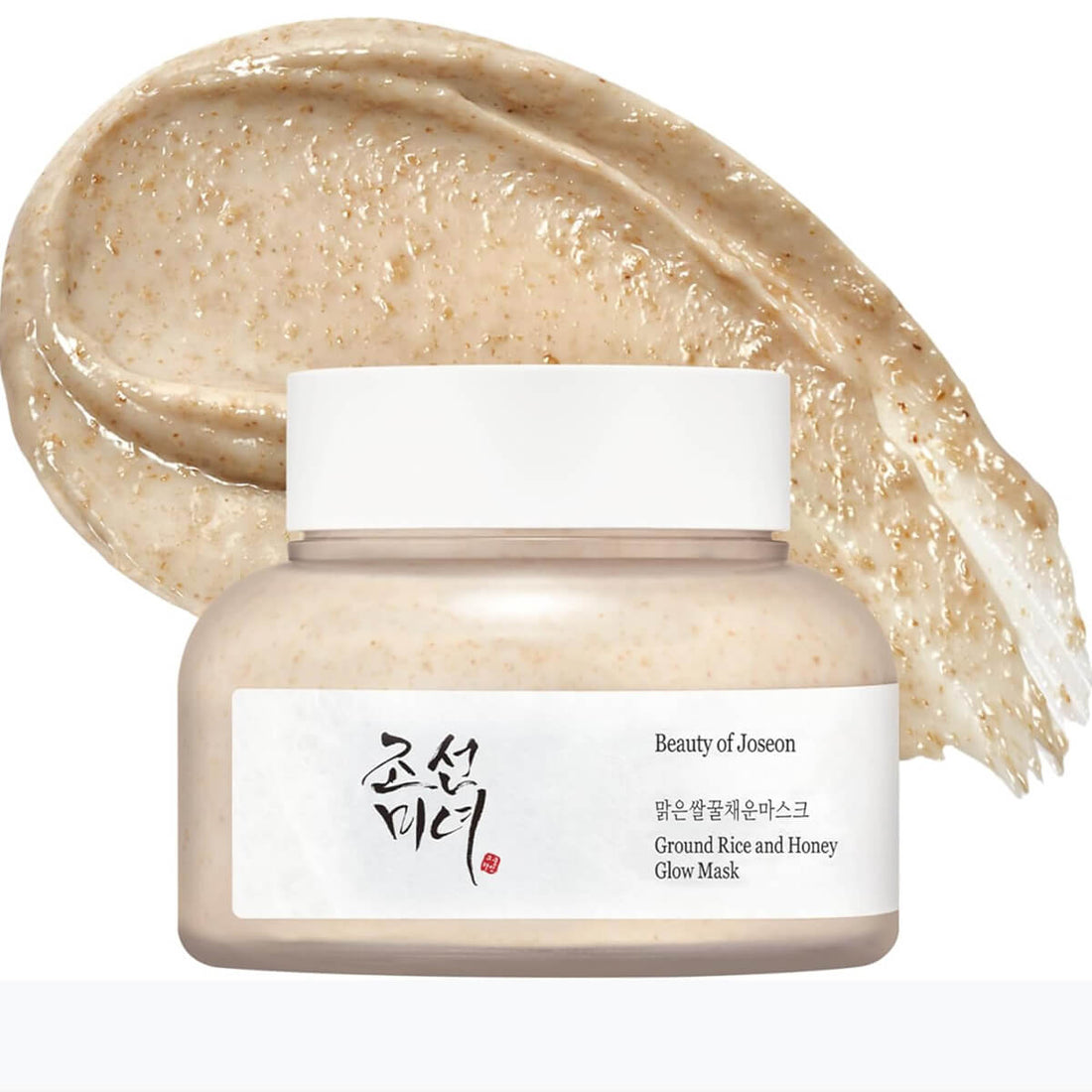 Jar of Beauty of Joseon Ground Rice and Honey Glow Mask with a swatch on a white background