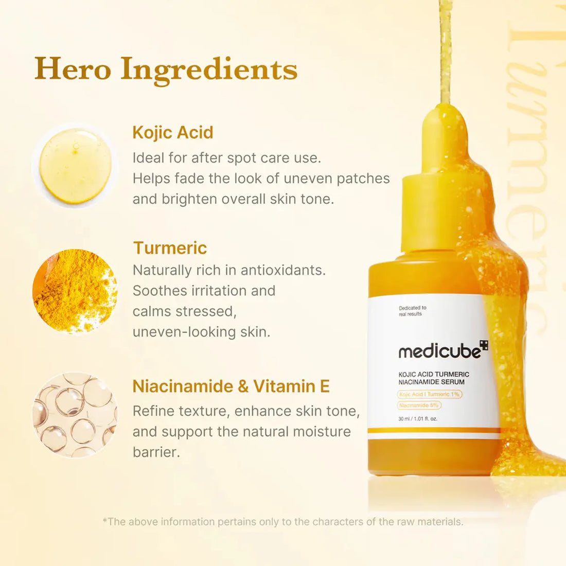 Medicube serum bottle with ingredients listed on a light yellow background