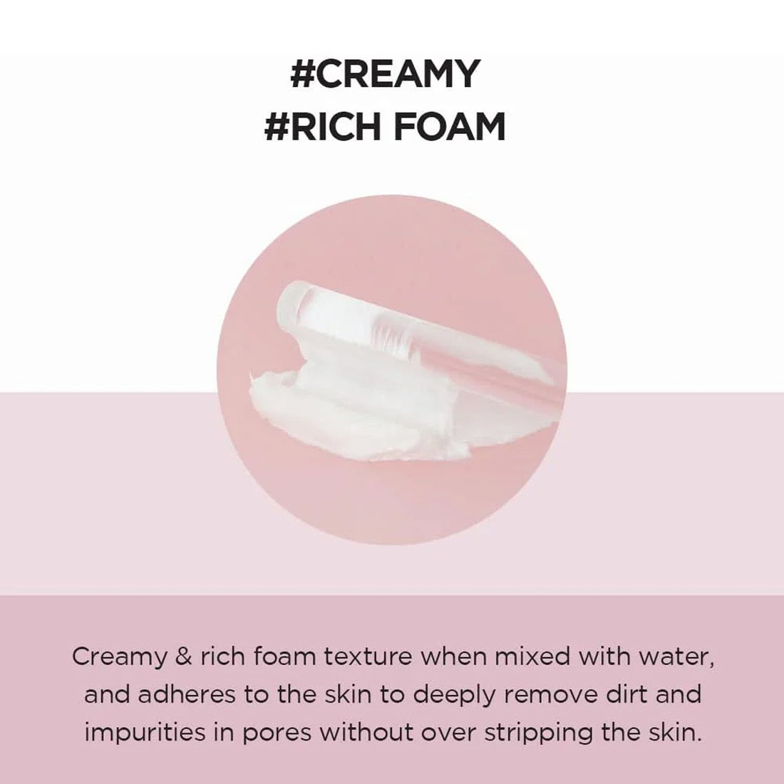 Creamy rich foam texture with text on a pink background