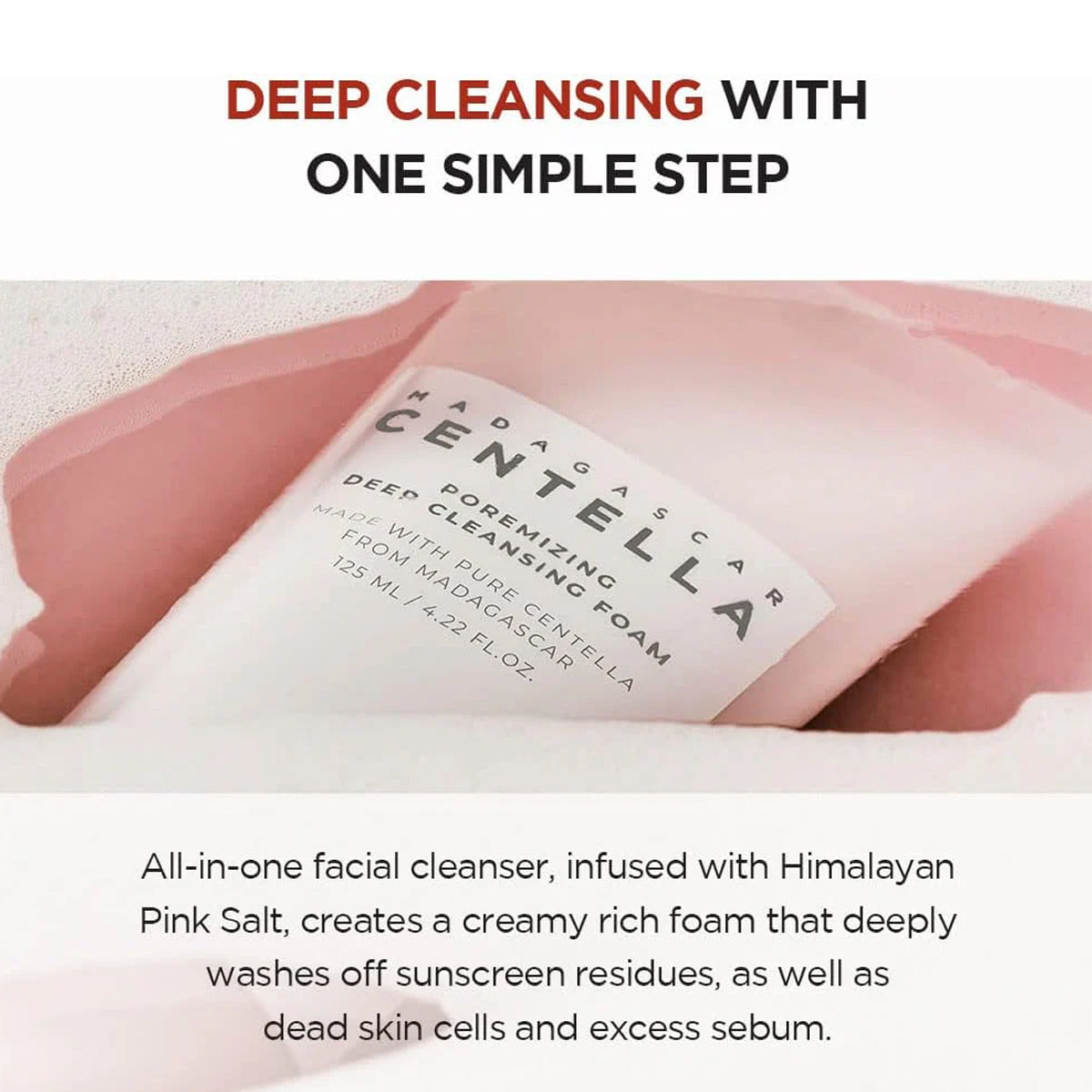 Facial cleanser with Centella Asiatica label on a white background