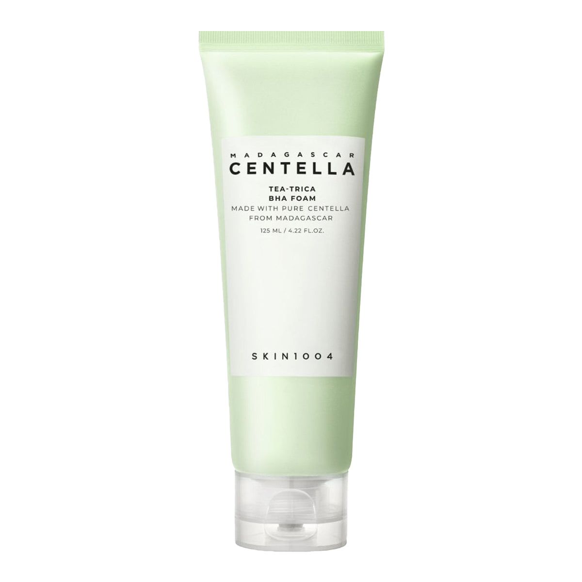 Green tube of Skin1004 Madagascan Centella Tea Trica Body Foam on a white background