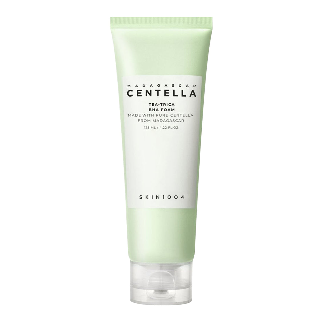Green tube of Skin1004 Madagascan Centella Tea Trica Body Foam on a white background