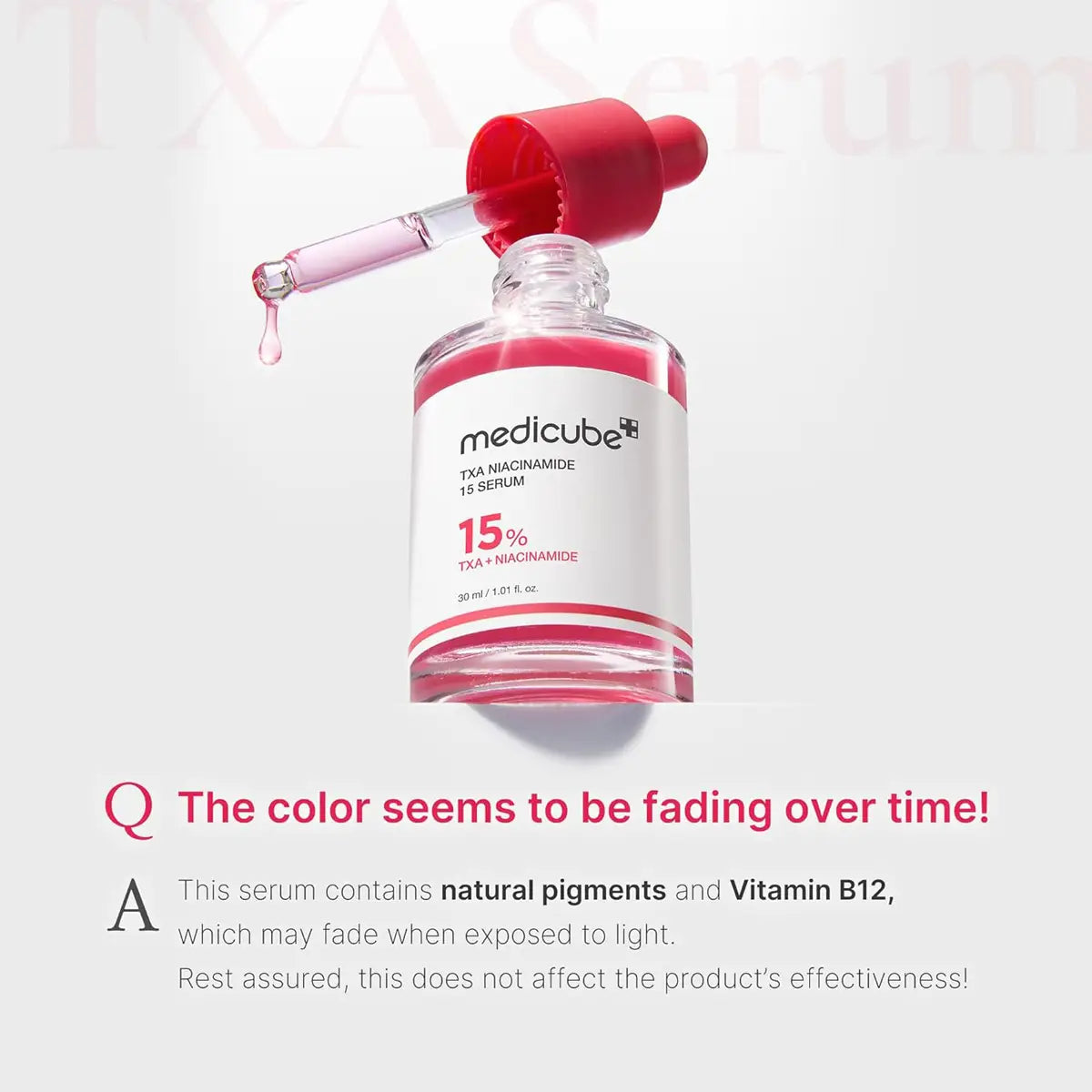 Medicube serum bottle with dropper on a light pink background