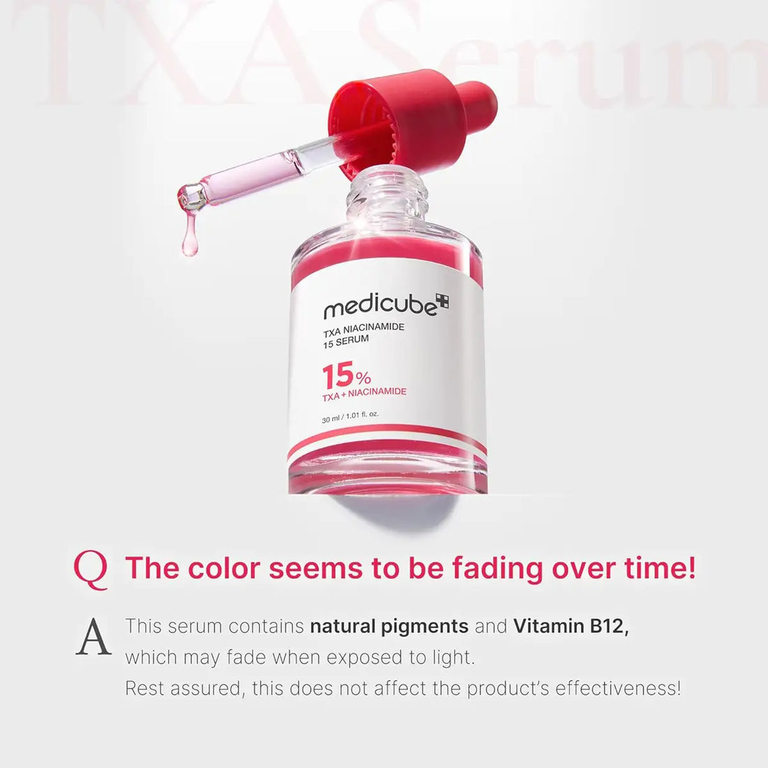 Medicube serum bottle with dropper on a light pink background