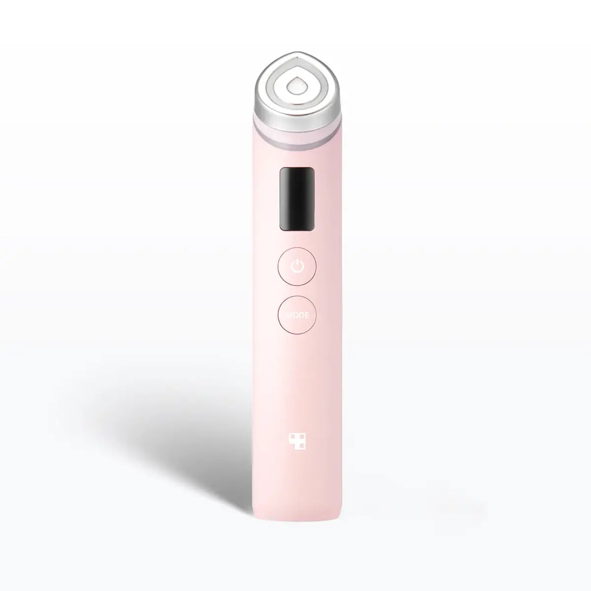Pink handheld device with a white top on a light gray background