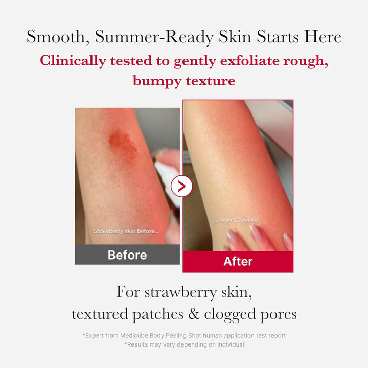 Before and after comparison of skin texture with text about clinical testing and product benefits.