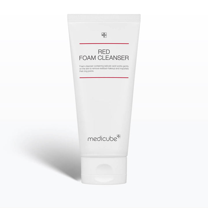 Foam cleanser tube labeled 'Red Foam Cleanser' by Medicube on a white background