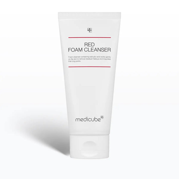 Foam cleanser tube labeled 'Red Foam Cleanser' by Medicube on a white background