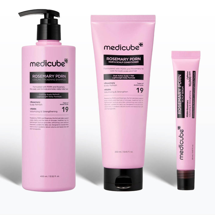 Medicube Rosemary PDRN hair care products on a white background