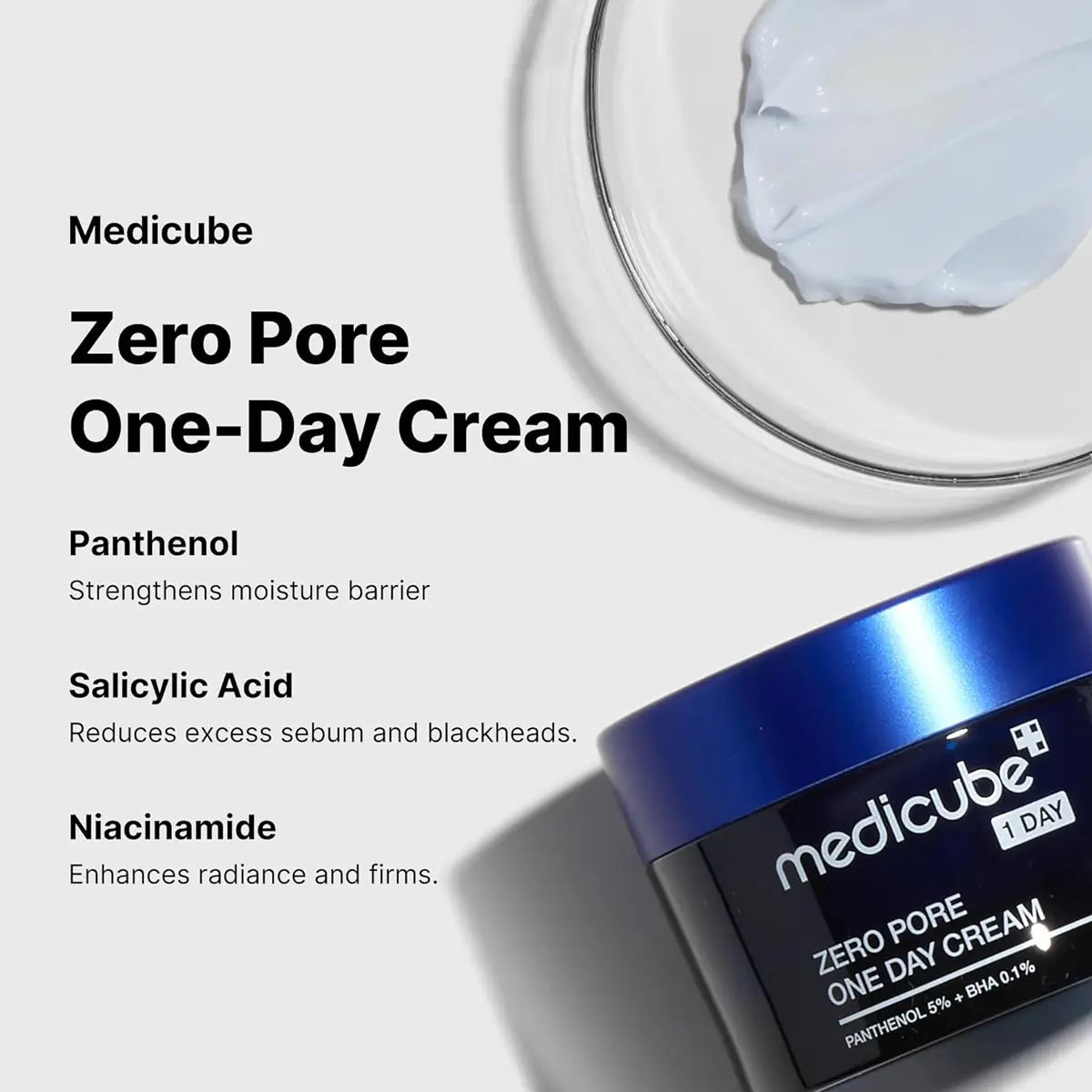 Medicube Zero Pore One-Day Cream jar with cream on a white background