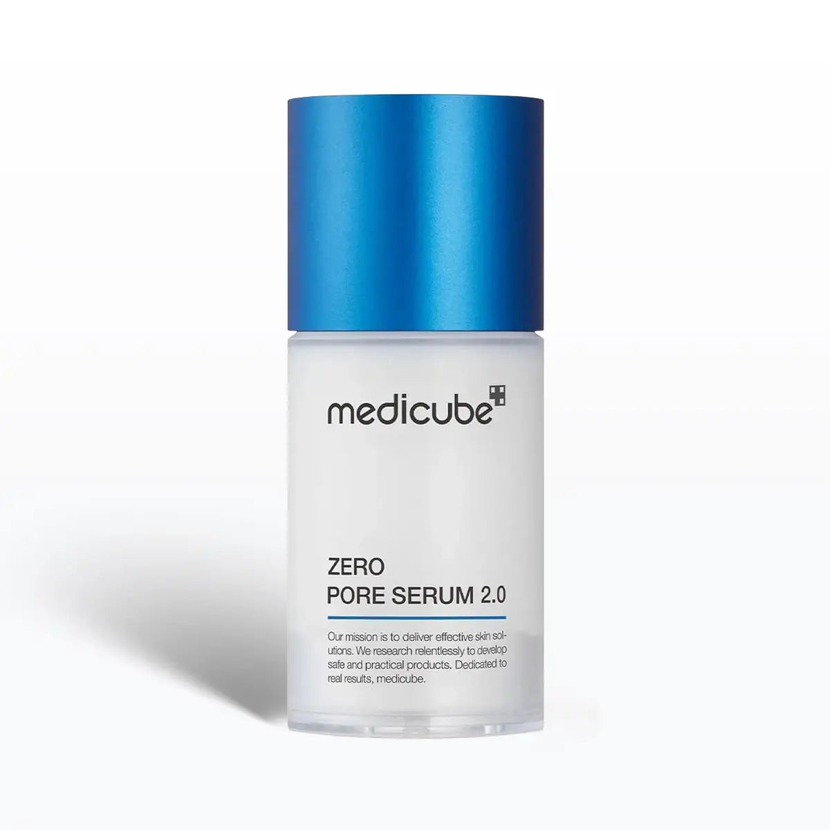 Medicube Zero Pore Serum 2.0 bottle with blue cap on a white background