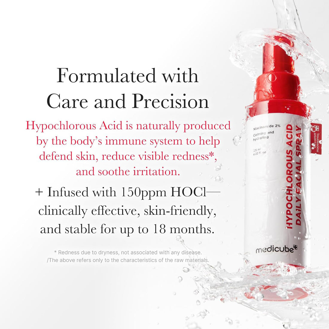 Medicube hypochlorous acid facial spray with text on a white background