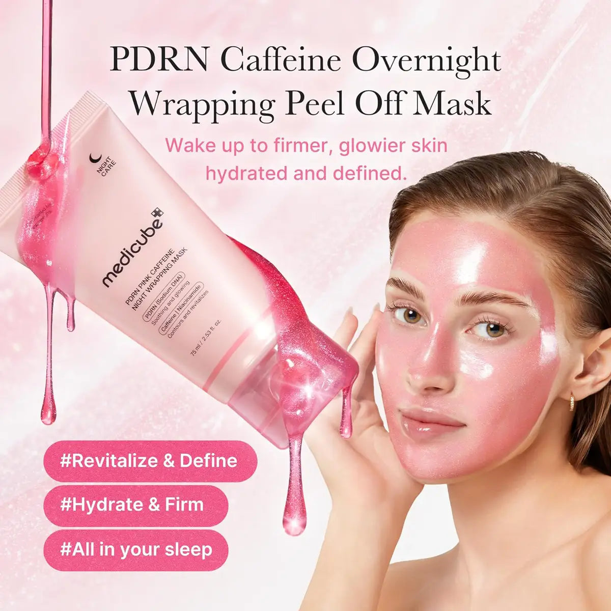 Medicube PDRN Pink Caffeine Night Wrapping Mask 75ml overnight peel-off Korean face mask with PDRN and caffeine in Abu Dhabi, UAE