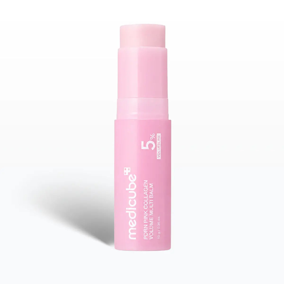 A pink stick container of medicube Skin Pink Collagen 5% serum, shown upright on a clean white background with a soft shadow.