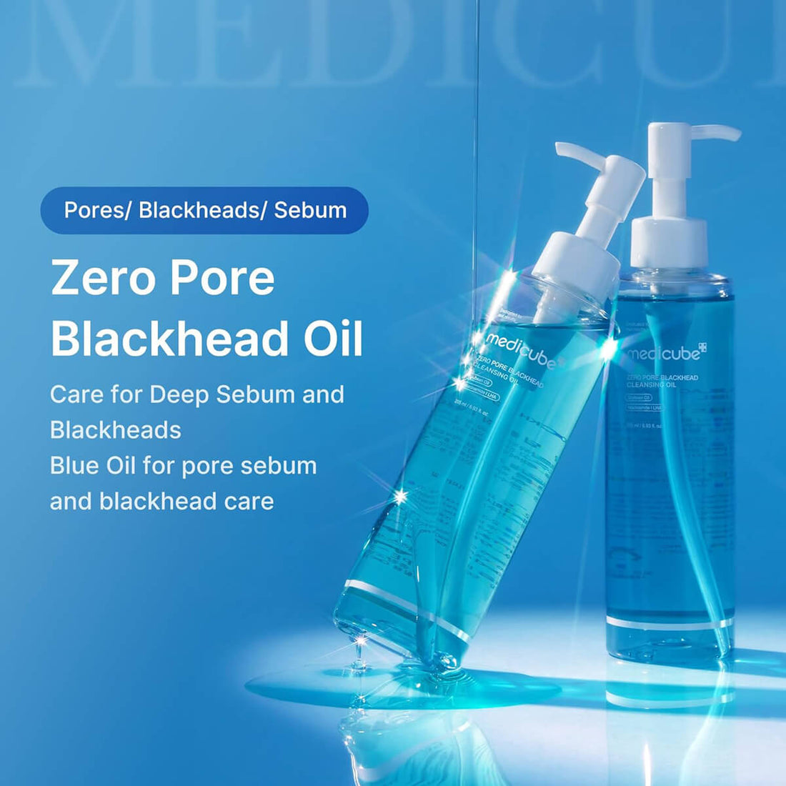 Medicube Cleansing Oil for removing blackheads and excess sebum, displayed in stylish packaging for deep cleansing.