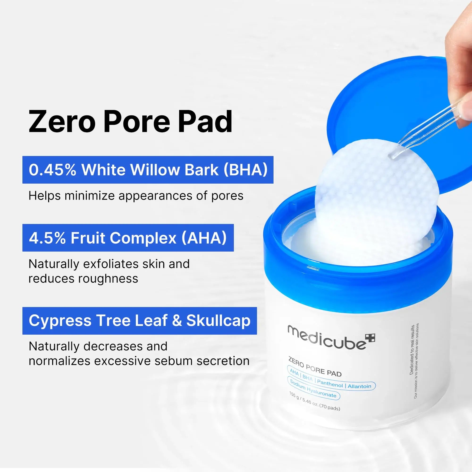 Zero Pore Pad with ingredients listed on a white background