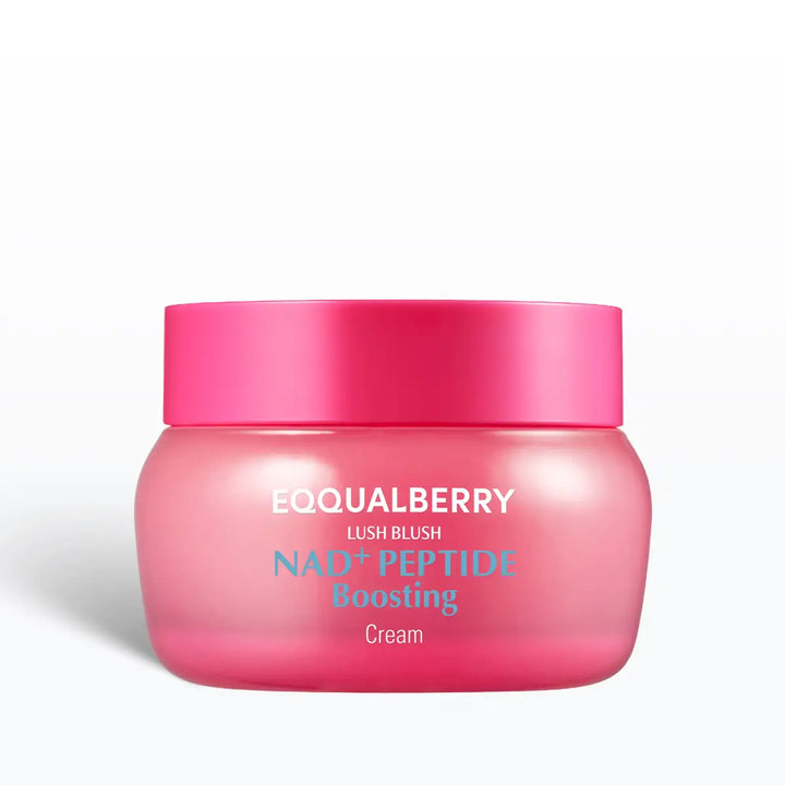 Eqqualberry NAD+ Peptide Boosting Cream with a pink lid on a white background
