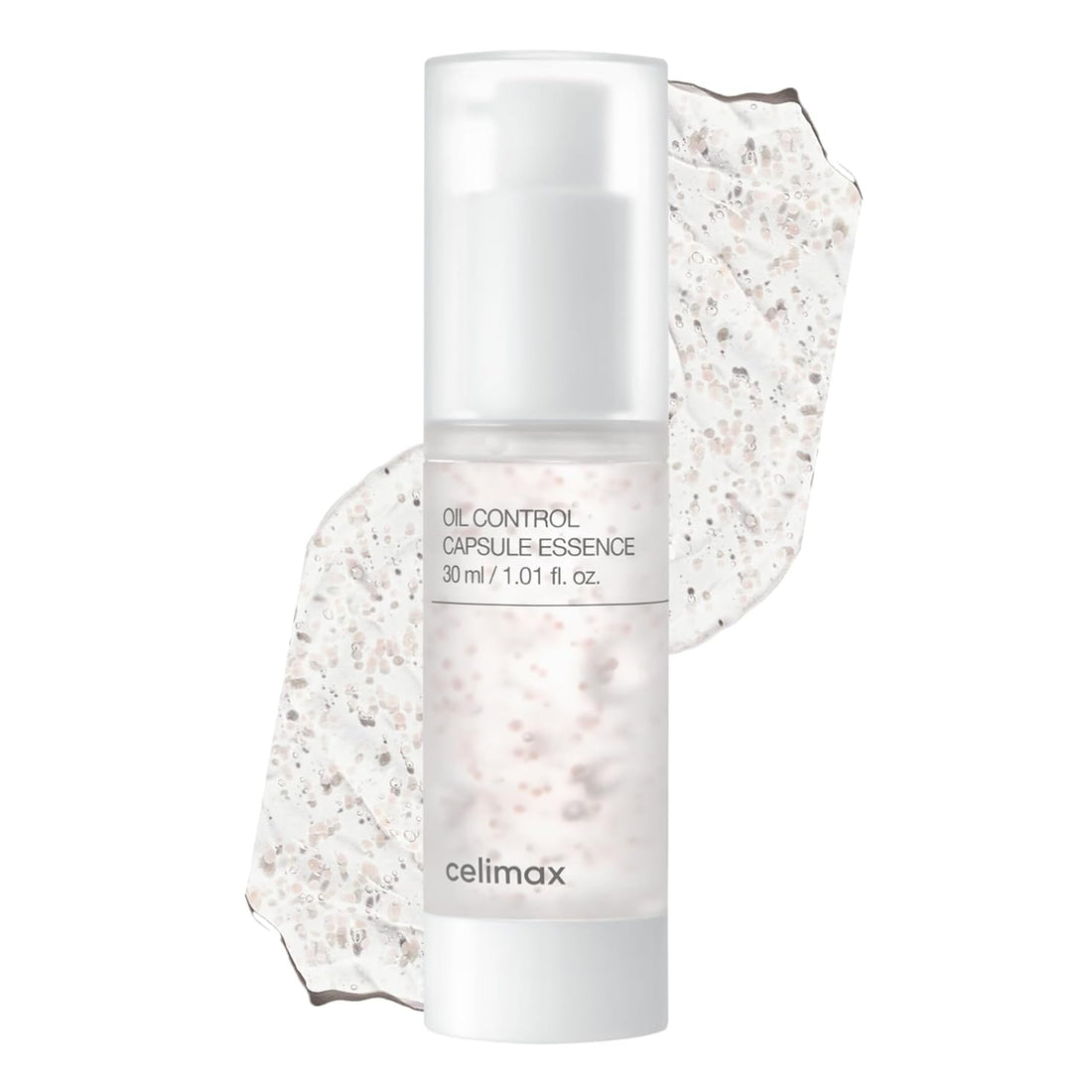 Oil control capsule essence bottle with 'celimax' branding on a white background