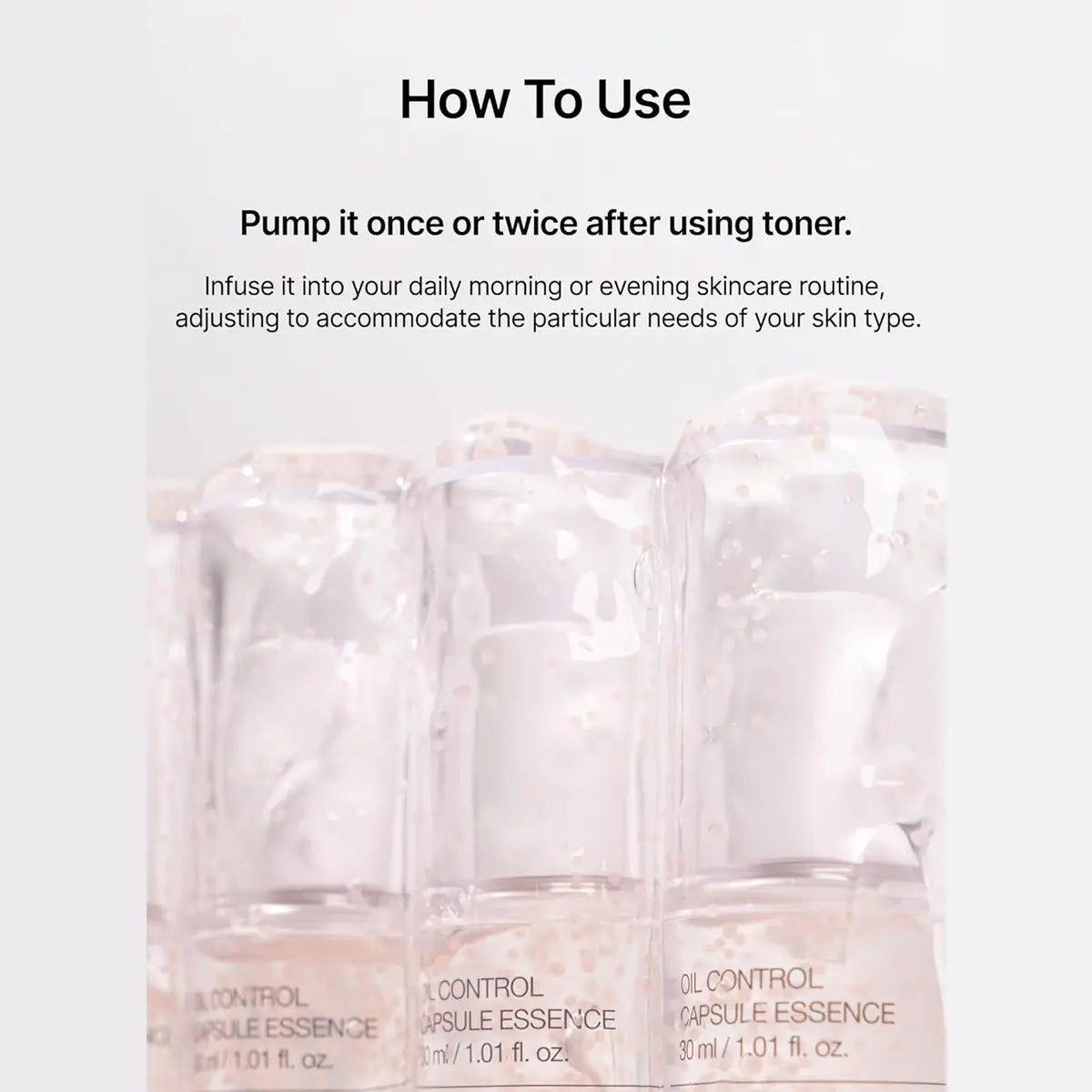Skincare product packaging with usage instructions on a light gray background