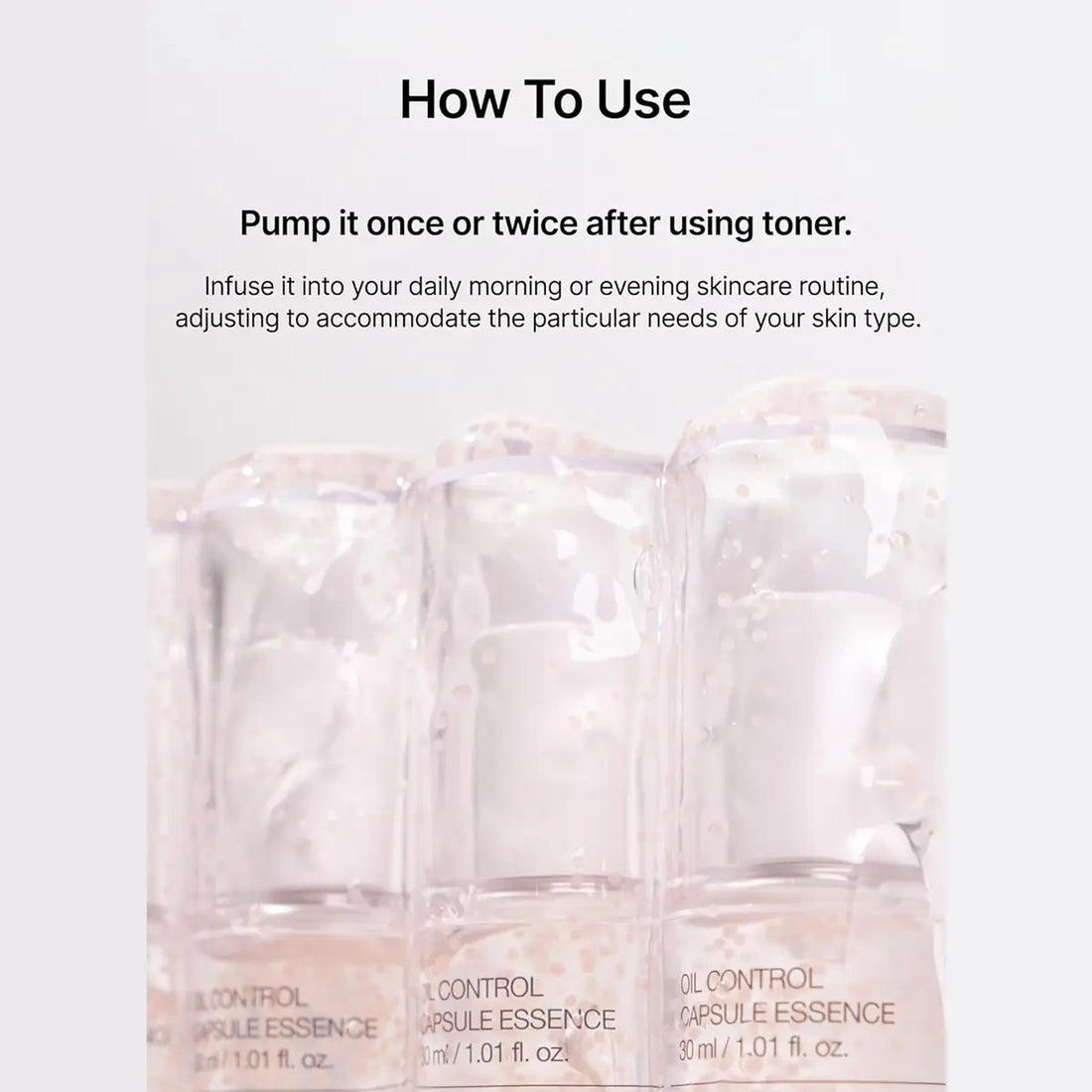 Skincare product packaging with usage instructions on a light gray background