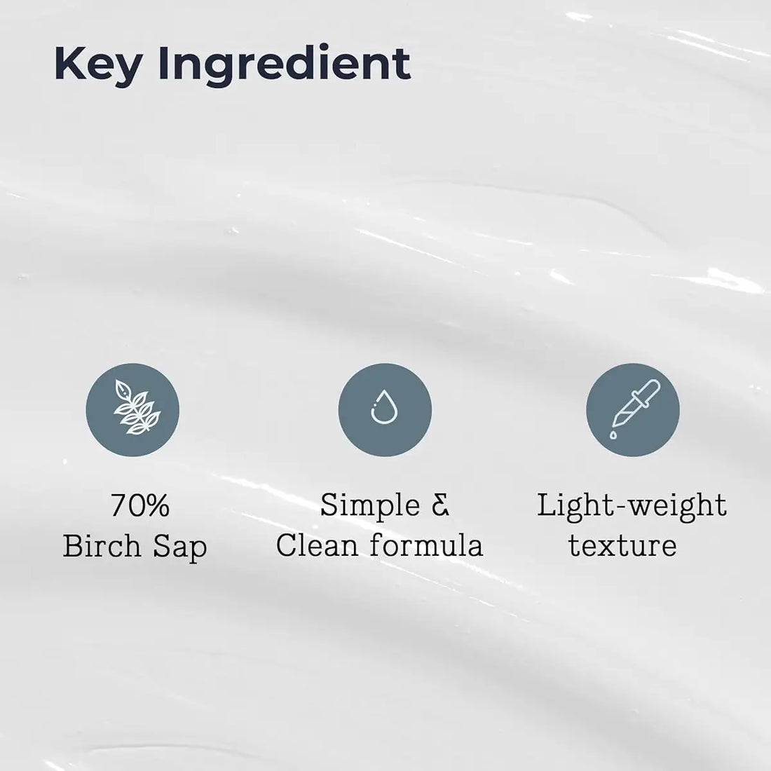 Key ingredients of a product on a white background with icons and text.
