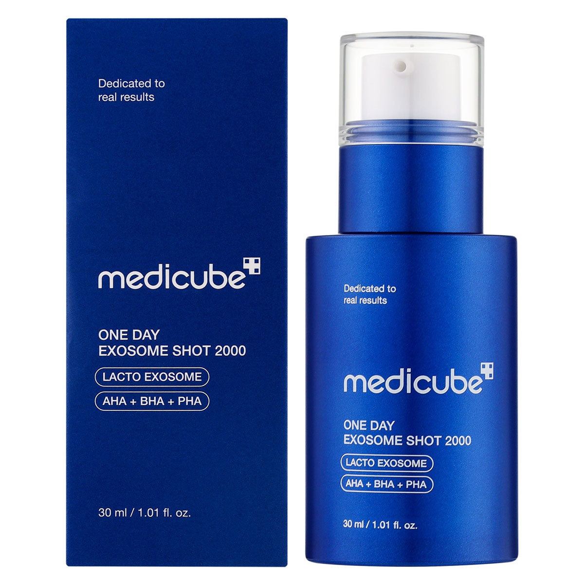 Blue Medicube skincare product bottle and packaging on a white background