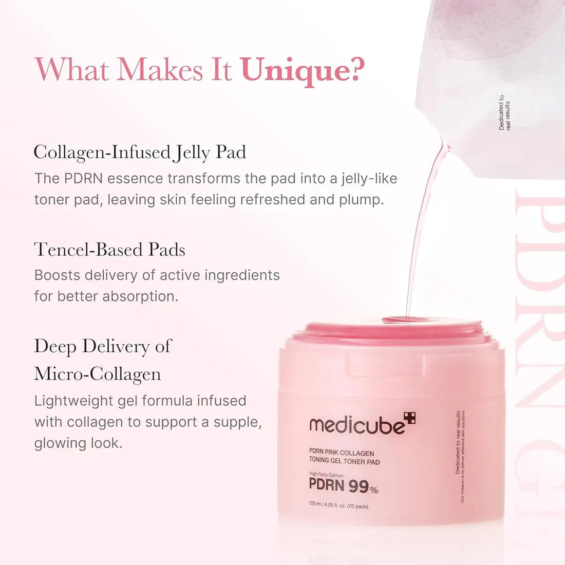 Pink jelly pad with text explaining its unique features on a white background