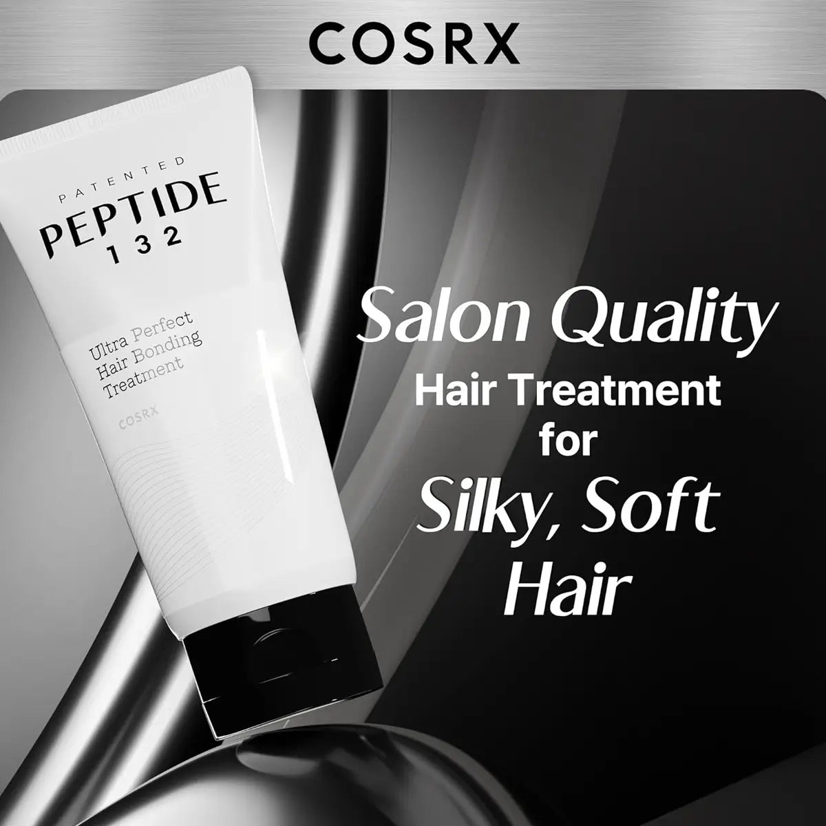 Cosrx PEPTIDE-132 Ultra Perfect Hair Bonding Treatment and text about salon quality hair treatment.