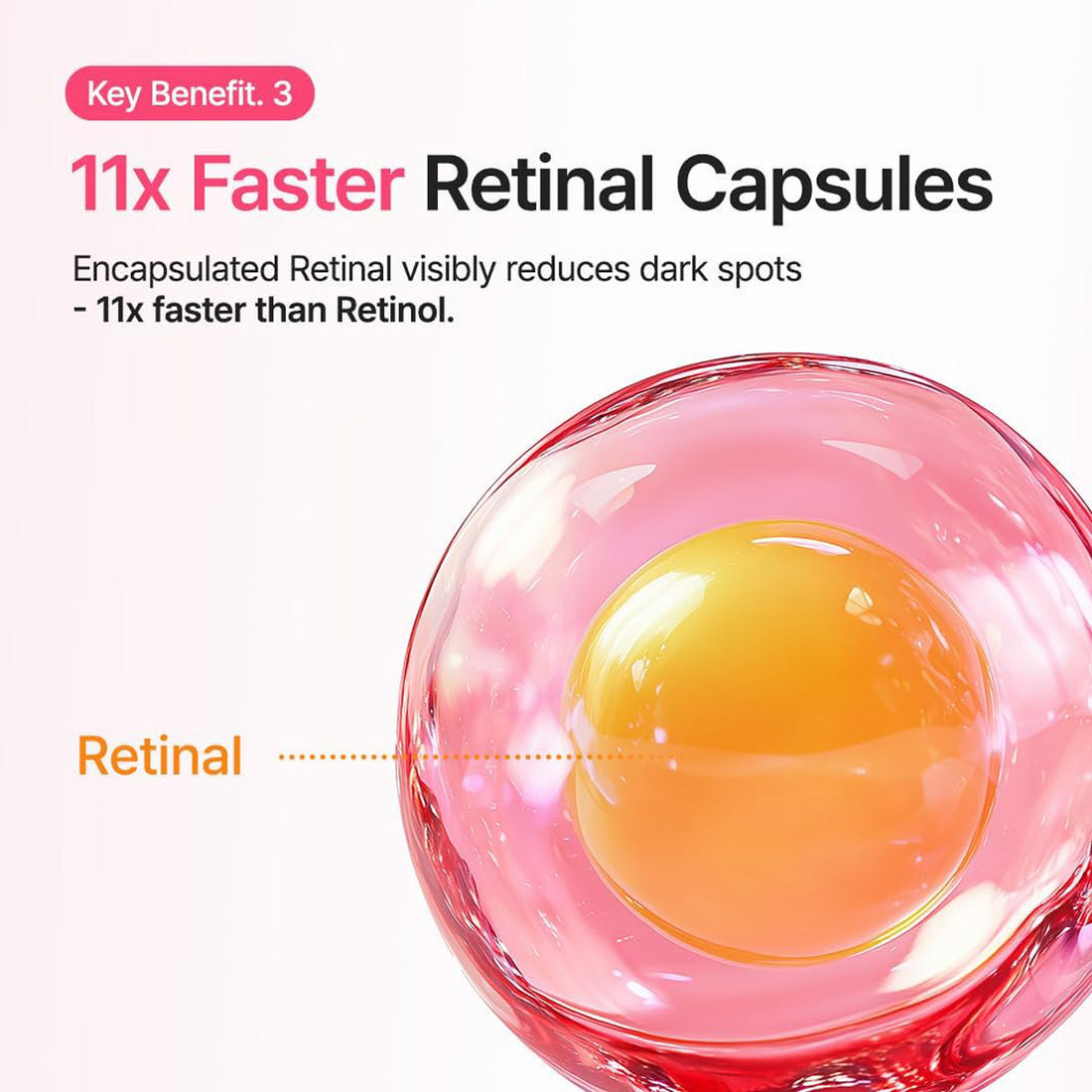 Illustration of a retinal capsule with text highlighting its benefits on a white background