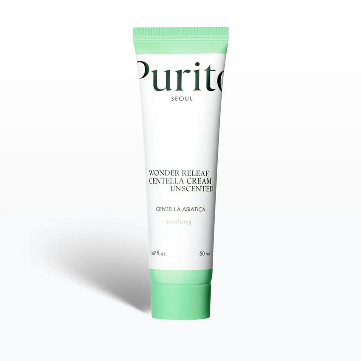 Tube of Purito Wonder Releaf Centella Cream on a white background