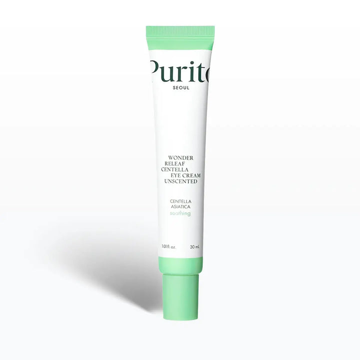 Tube of Purito eye cream on a white background