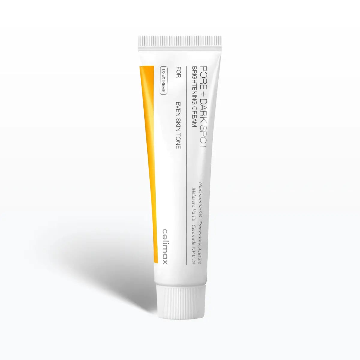Tube of Pore + Dark Spot Brightening Cream on a white background
