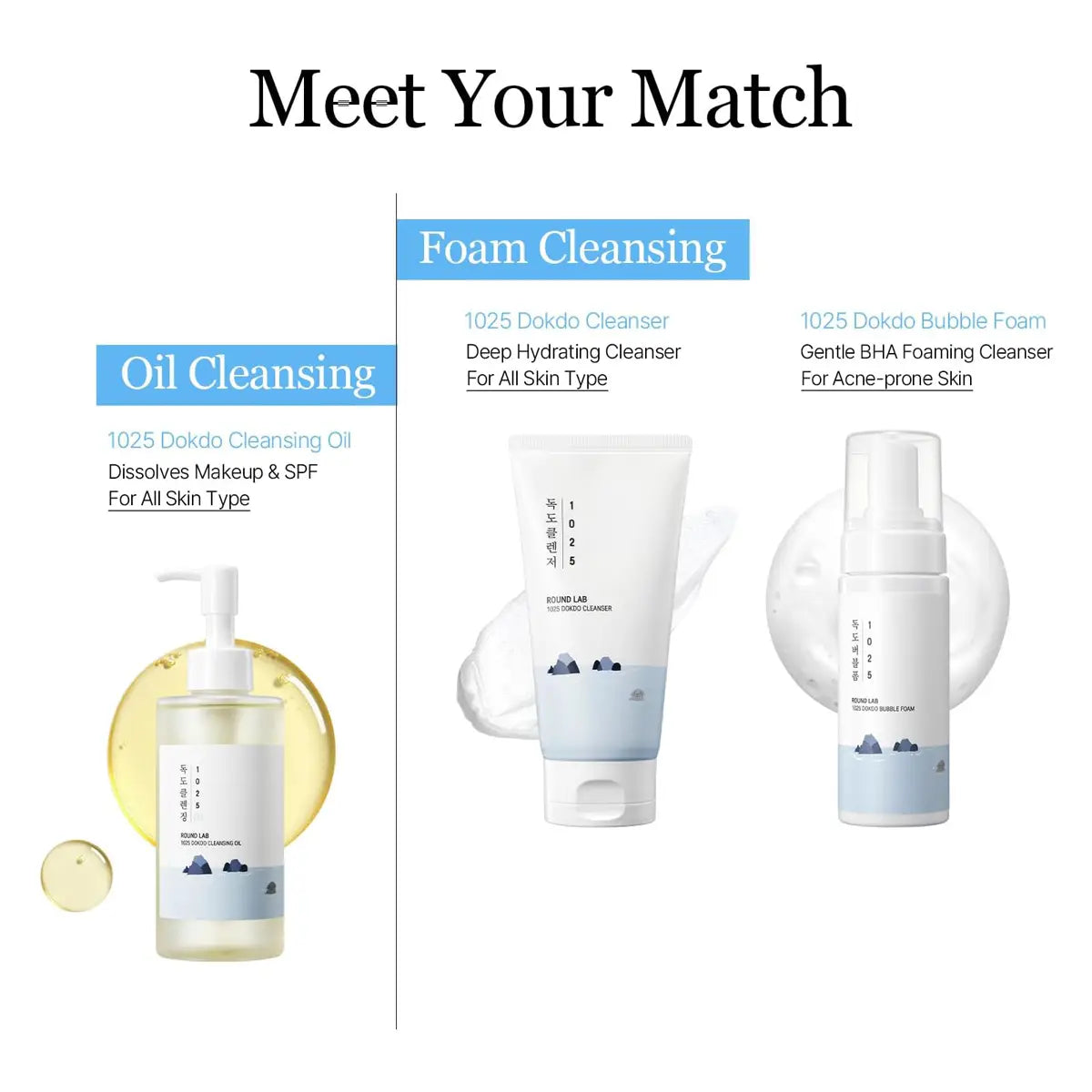 Skincare products with labels for oil cleansing and foam cleansing on a white background.