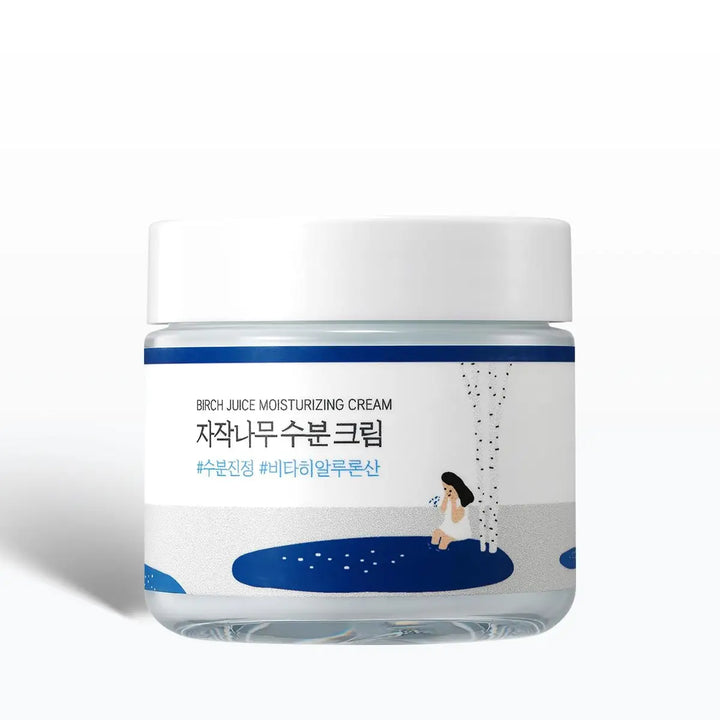 Moisturizing cream jar with blue and white design on a white background
