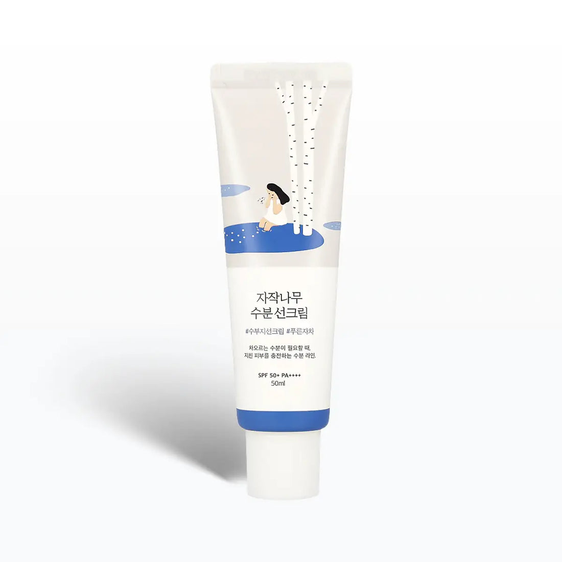 Tube of Round Lab Birch Juice Moisturizing Sun Cream SPF50+ PA++++ on a white background