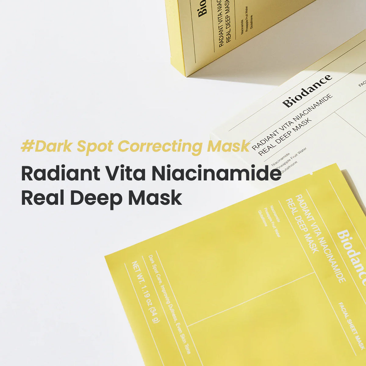 Biodance Radiant Vita Niacinamide Real Deep Mask packaging on a white background