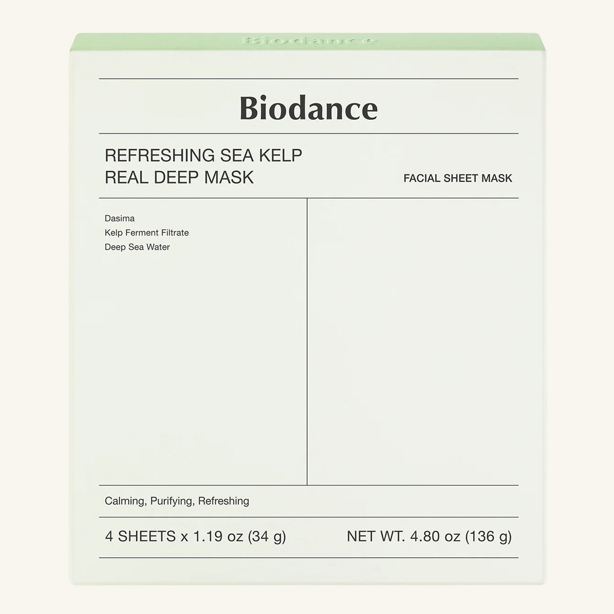 Biodance Refreshing Sea Kelp Real Deep Mask – Korean Skincare Bio-Cellulose Sheet Mask with Sea Kelp for Oil Control and Hydration. Box