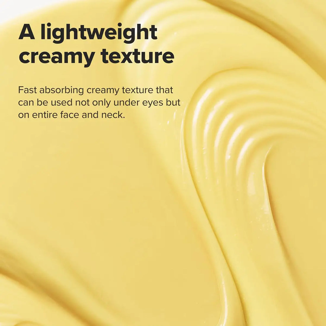 Yellow cream with text describing its texture and usage