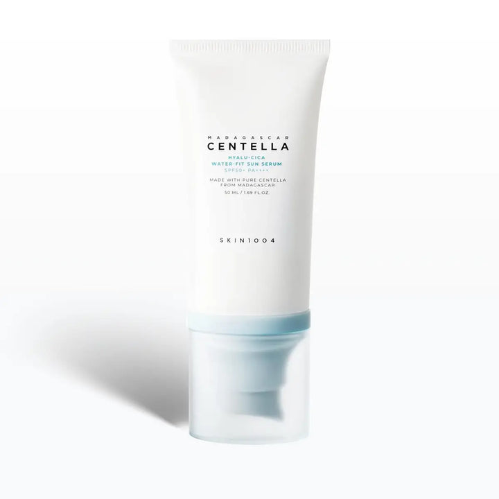 SKIN1004 Madagascar Centella Hyalu-Cica Water-Fit Sun Serum tube on a white background