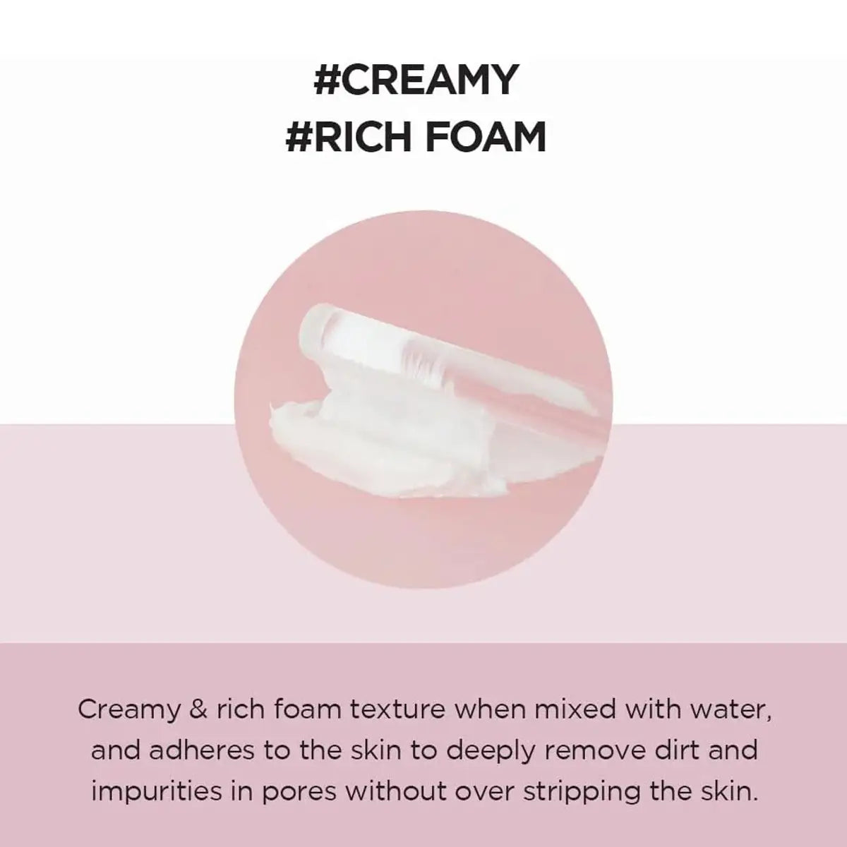 Foam texture product with text on a pink background