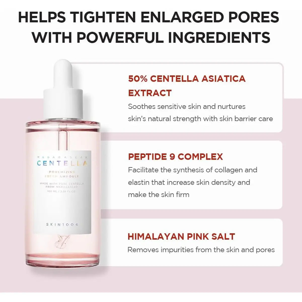 Skincare product with ingredients listed on a pink background