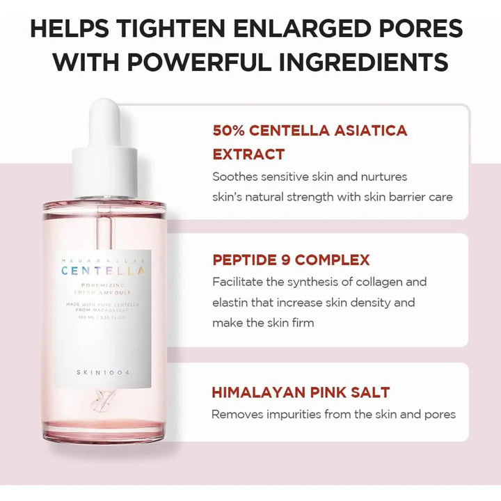 Skincare product with ingredients listed on a pink background