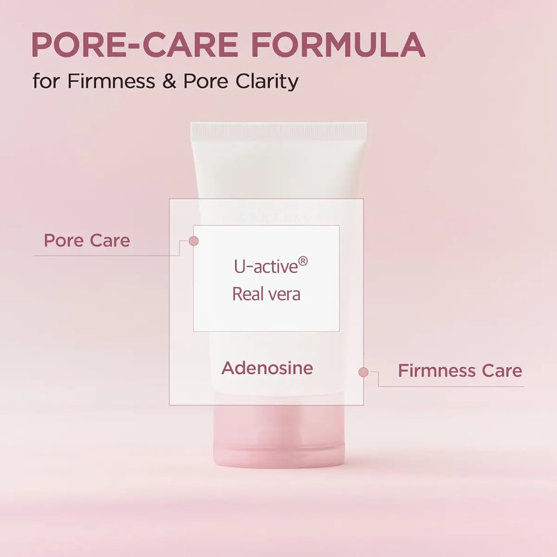 Cosmetic product with U-active Real vera and Adenosine on a pink background