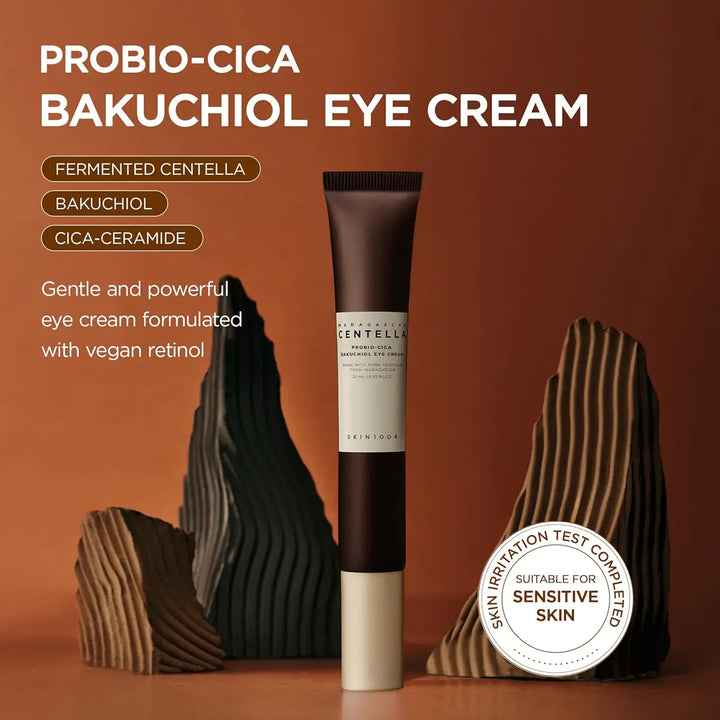 Probio-Cica Bakuchiol Eye Cream with product and natural stone background