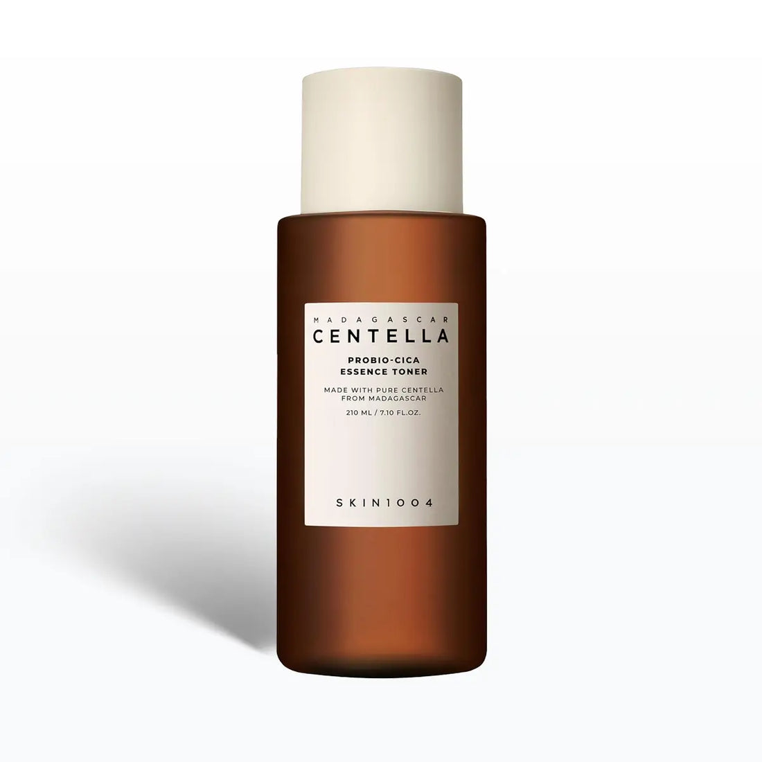 Brown bottle with white cap labeled SKIN1004 Madagascar Centella Probio-Cica Essense Toner on a white background
